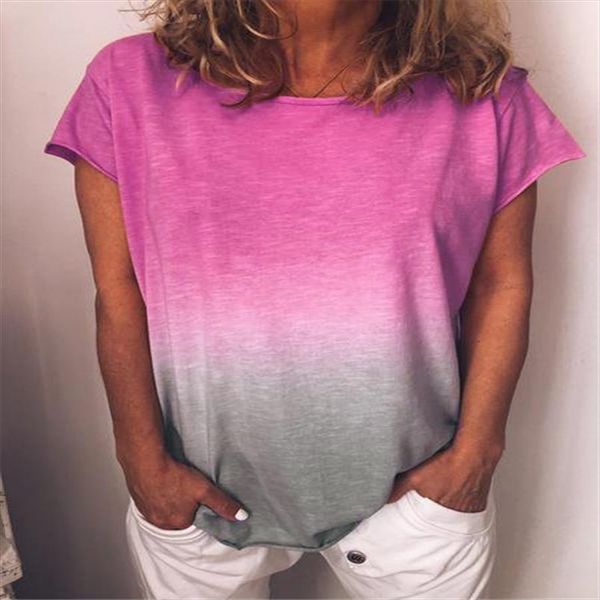 

casual women gradient candy color print tshirt short sleeve summer 2020 new fashion tees plus size o neck simple female, White