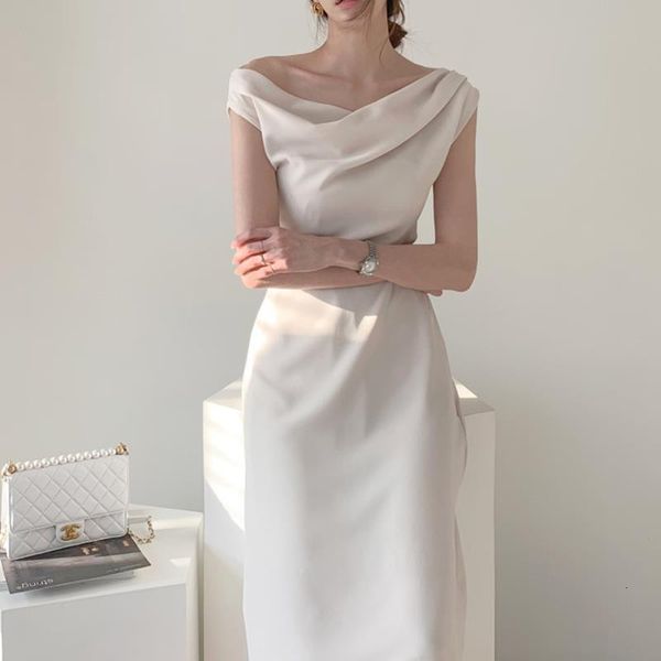 

new 2021 spring elegant women summer dress vintage slash neck slim waist a line ol dress female midi party vestidos femme, Black;gray