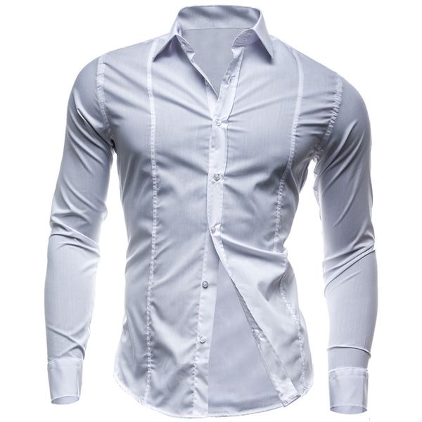 

2019 spring and autumn new casual long sleeve solid color / men's slim lapel cotton lycra work business shirt, White;black