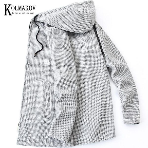

kolmakov men's autumn winter sweater add a fleece and thicken coat plover windbreaker medium length hooded jacket male, White;black