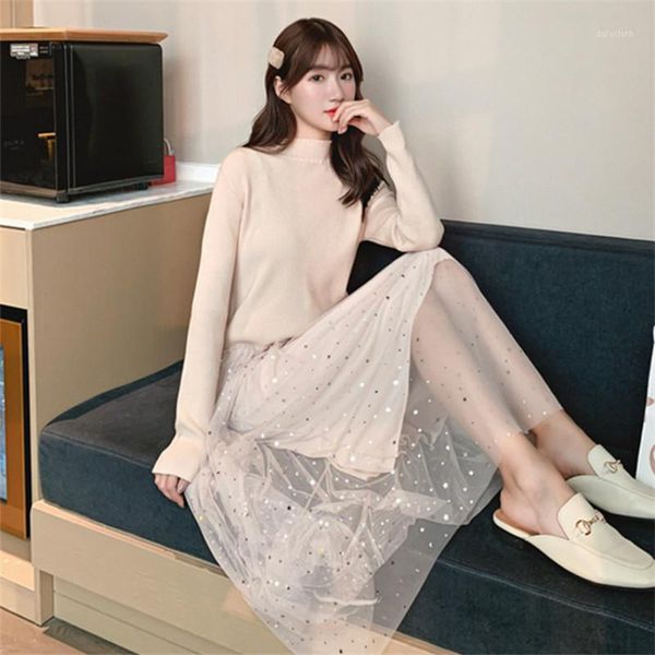 

pullover dress women's 2020 autumn and winter new korean style temperament all-match slim slimming mid-length sweater women1, White;black