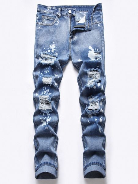 

men splatter paint ripped skinny jeans o3ha#, Blue