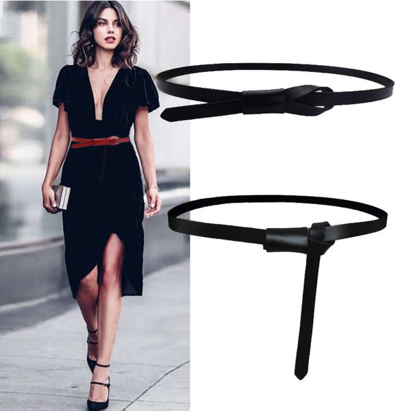 

head thin belt women's fashion simple knot decoration with dress versatile leather strap summer, Black;brown