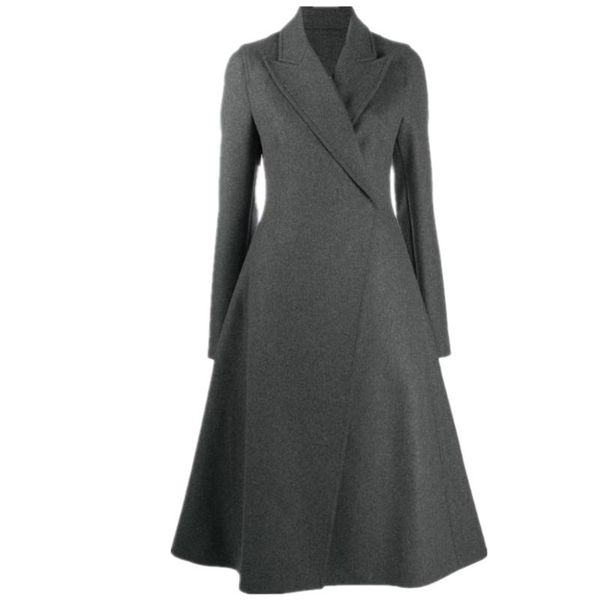 

women's wool & blends vintage woolen coat women fashion skirt style autumn and winter slim long outwear, Black