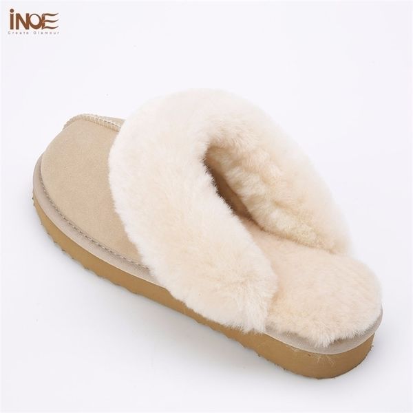 

inoe classic women real sheepskin leather wool fur lined winter slippers home shoes baboon in house 35-44 y200424, Black