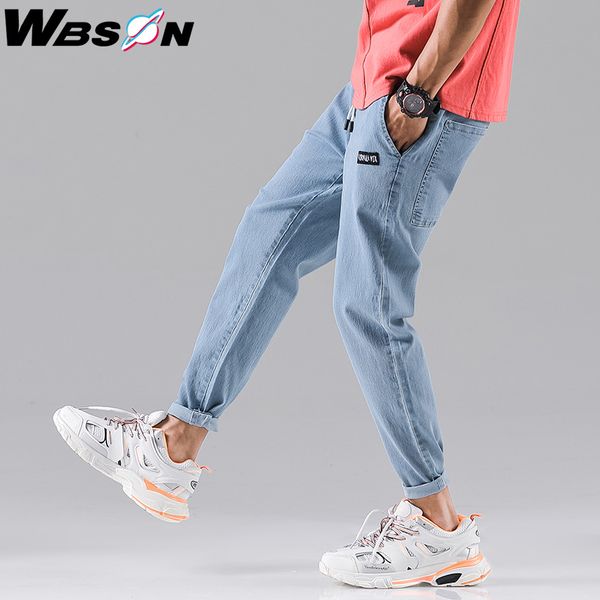 

wbson fashion denim jogging trousers blue casual pants slim jeans men lj200903