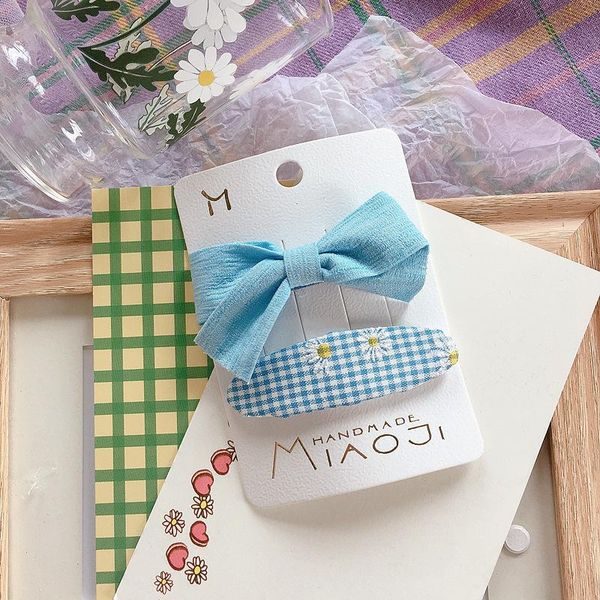 

korea style girl hair clips college wind daisy flowers plaid stripes bow cute bb hair pins for children fashion hair accessories h wmtpau, Black;brown