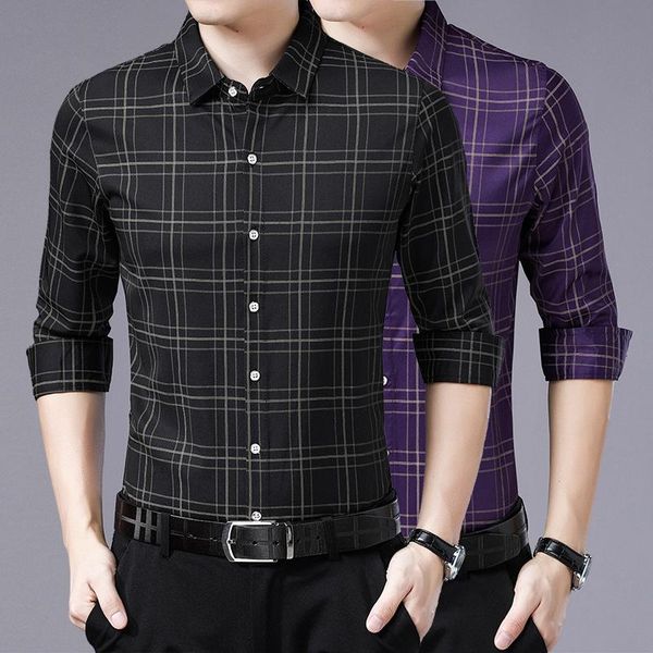

men's casual shirts 2021 men fashion long sleeved printed shirt slim fit male social business dress brand clothing soft comfortable, White;black