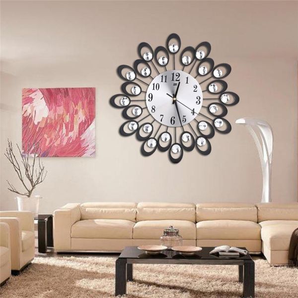 

wall clocks aimecor home decorations 3d metal clock diamonds flower non-ticking silent dazzling for kitchen office*30 gift