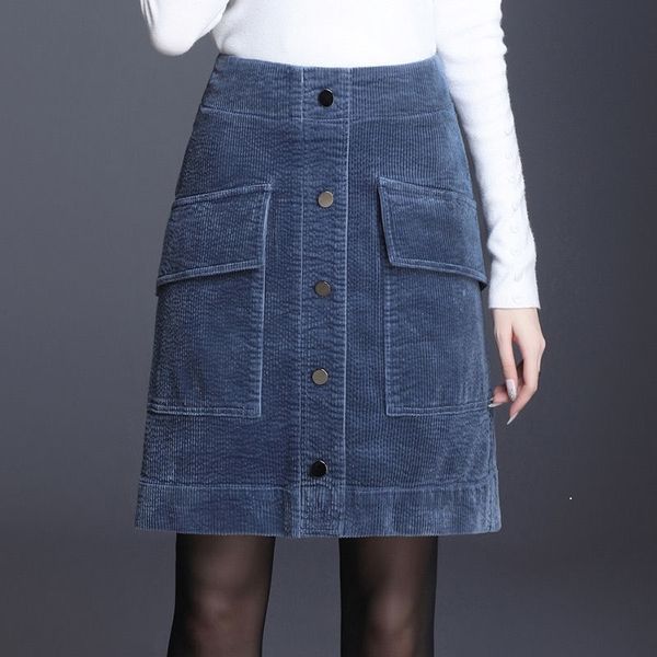 

2021 autumn high velvet pockets the vintage at knee height skirt for woman plus size 4xl y422 ngiv, Black