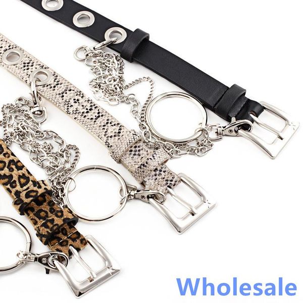 

оптовые 2020 мода металлические цепи искусственной кожи ремни для женщин leopard snake pattern полный grommet пояс панка талии украшения, Black;brown