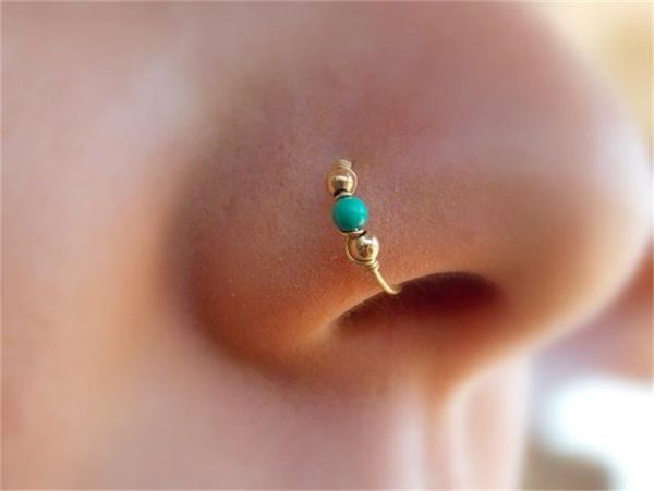 

pop up turquoise wound nose ring element ring small aperture nose nail nose ornament ear bone nail lip nail human body puncture ear, Black