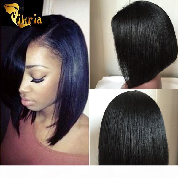 

short bob style malaysian peruvian lace front human hair wig unprocessed brazilian virgin hair glueless full lace wig with baby hair, Black;brown