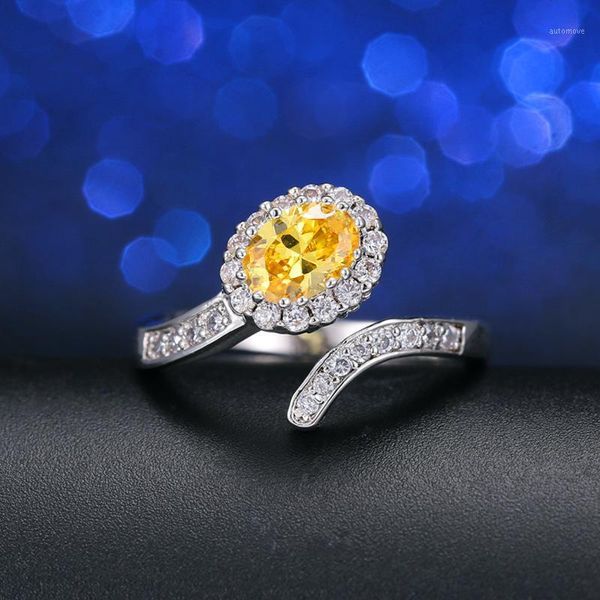 

cwwzircons summer style women party engagement jewelry oval cut zirconia adjustable ring with yellow crystal stone r0911, Golden;silver