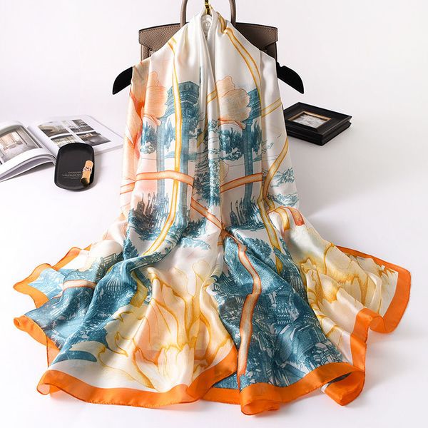 

wholesale spring and autumn winter european and american fashion scarf female silk color long silk gauze scarf versatile shawl, Blue;gray