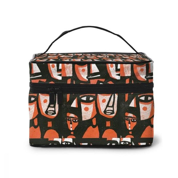 

multifunction travel cosmetic bag neceser women orange and black human face makeup bags make up cases