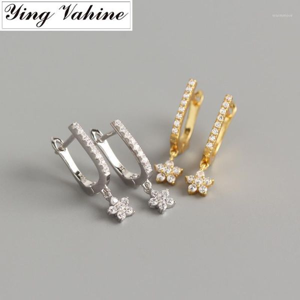 

ying Vahine New 100% 925 Sterling Silver Small Zircons "U" Shape with Flowers Pendant Stud Earrings for Women1, Golden;silver