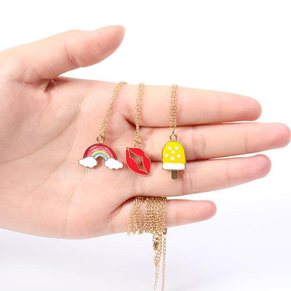 

pendant necklaces enamel colorful rainbow bridge cloud necklace cartoon cream popsicle red color lip kiss mouth chain jewelry, Silver