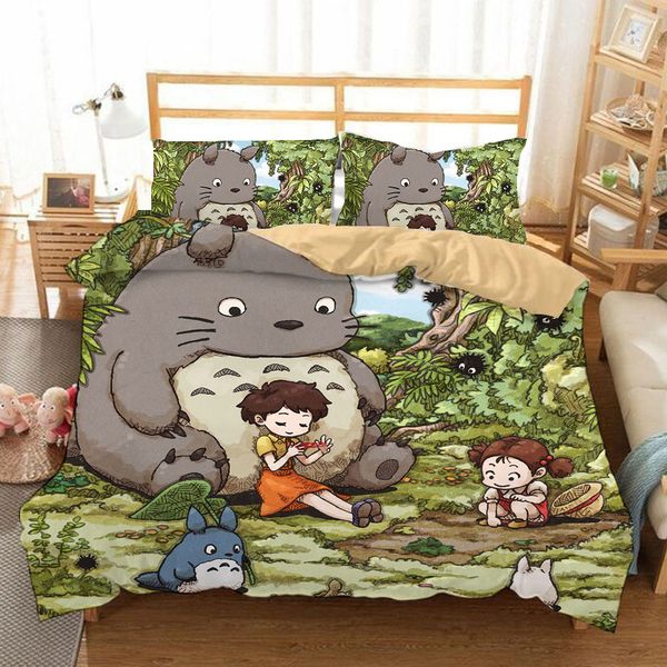 Japan Totoro Bettwäsche Set Anime Kinder Bettwäsche Set Mädchen Junge Bettbezug Druck König Königin Twin Bettwäsche Sets Film Film Heimtextilien T200706