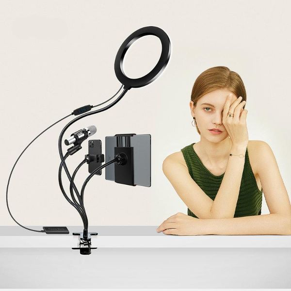 

flash heads live stream kit ring light gooseneck circle lamp with holder for microphone smartphone tablet 3 lighitng modes selfie video