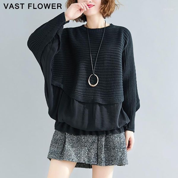 

oversize sweater knitwear pullover women clothes autumn winter plus size patchwork loose casual fashion batwing sleeve 20201, White;black