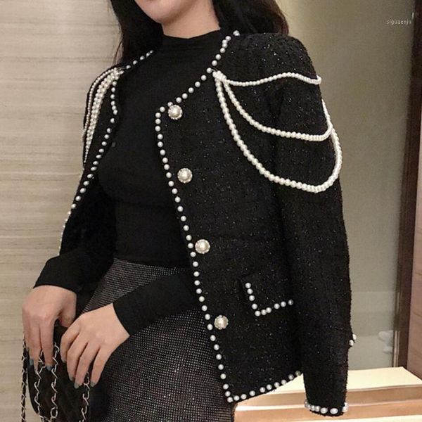 

small fragrance tweed wool blends coat women o-neck autumn single breasted short jacket1, Black;brown