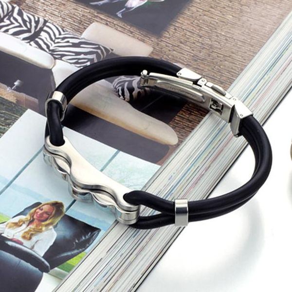 

korean style men's leather bracelet wholesale titanium silver men bracelet titanium silicon friendship bracelet men's jewelry sqcd