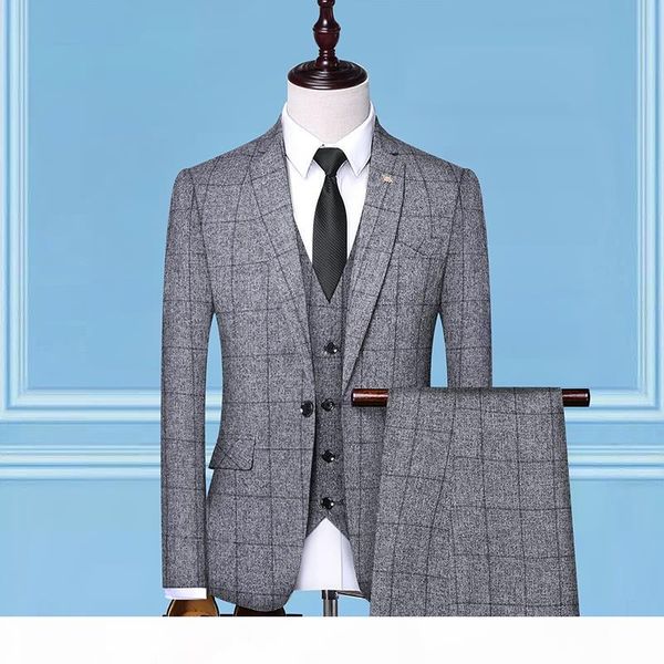 

british style suit plaid mens vest+blazer+pants fashion design high-end slim wedding banquet business suit 3 piece formal, White;black