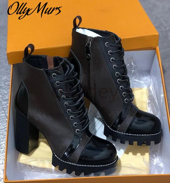 

2020 new autumn winter bootie motorcycle bota shiny leather patchwork new arrival boots platform boots zapatoms mujer lj201030, Black