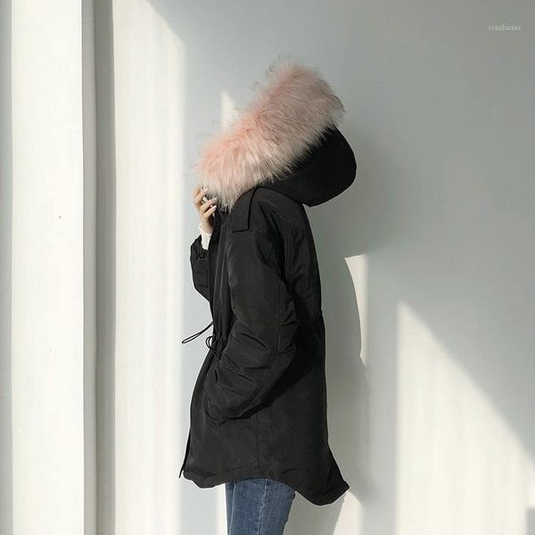 

korean long-sleeved cotton winter coat and large pascal hat for women1, Black