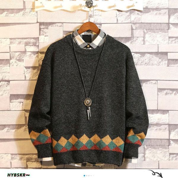 

hybskr men's winter warm sweater korean streetwear fashion oversize man pullovers sweater graphic printed casual male clothing1, White;black
