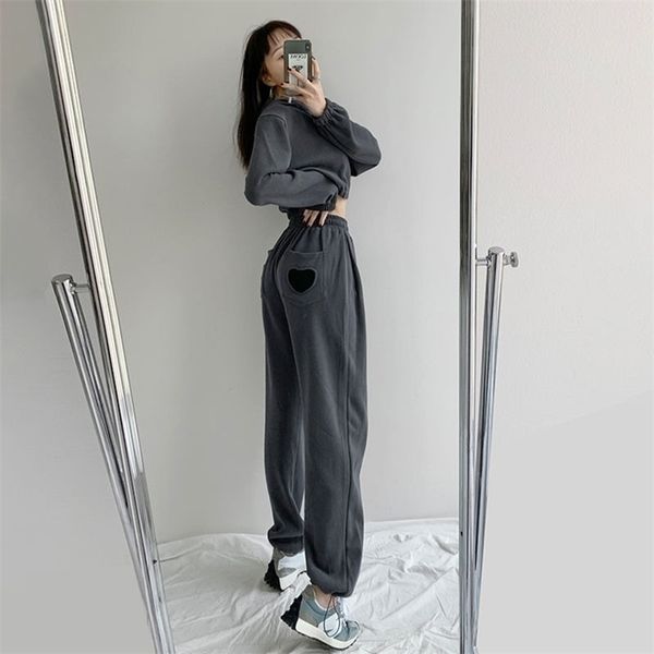 Houzhou Harajuku Corredores Esportes Calças Mulheres Coreano Moda Algodão Movimentar Sweatpants Primavera Calças Casuais Calças Casuais 211216