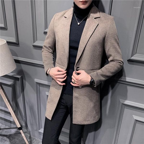 

men of new fund of 2020 autumn winters windbreaker long wool woolen cloth coat in male han edition men's wear fur coat1, Black