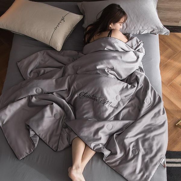 

solid color summer ice silk quilt super soft breathable sleep cover comforter for air condition bed sheet full queen size