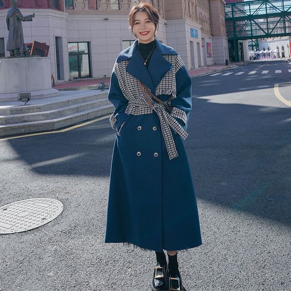 

2021 new women's coat winter new marine seam loose woollen double-breasted wool long female jacket 1fc zvpk, Black