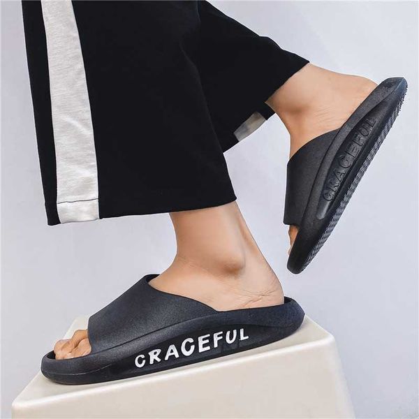 

elling sports slippers men and women 2022 summer letter solid color breathable beach flip flops indoor bathroom anti-slip slides designer cl, Black