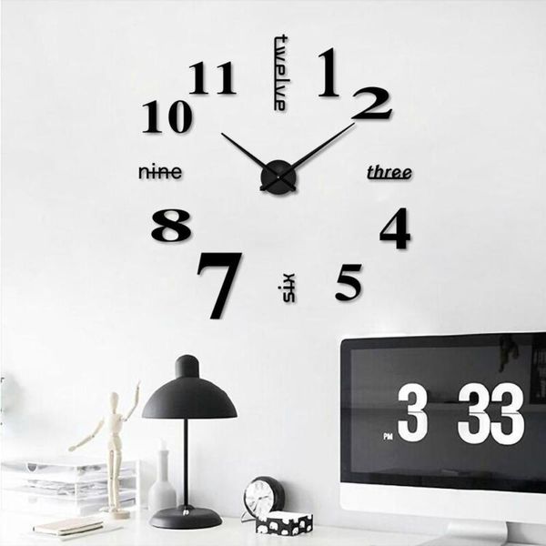 

new arrival wall clock classic frameless diy wall clock design clocks fashion mirror sticker living room decor