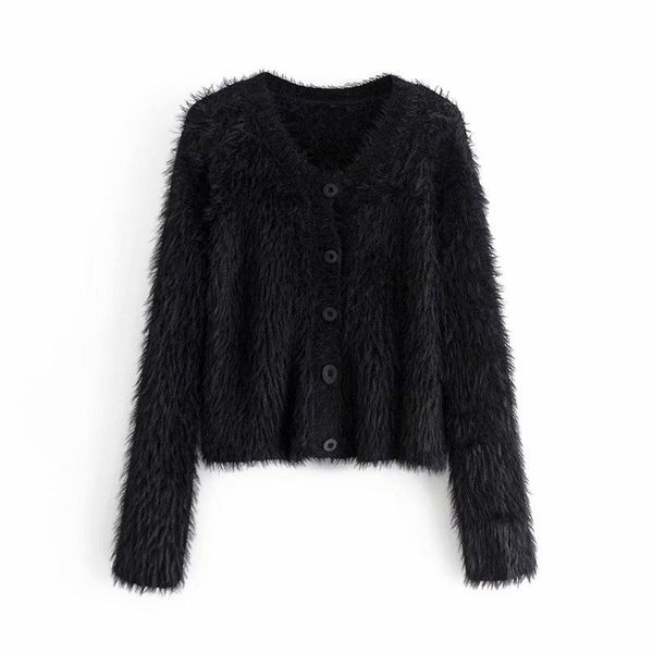 

autumn and winter women's sweater casual solid color v-neck long-sleeved cardigan sweater, White