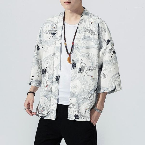 

2020 original men japan style kimono cardigan shirt coat traditional loose printing fashion casual thin jacket summer outerwear1, Black;brown