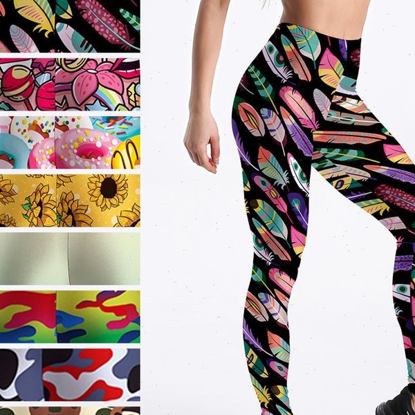 

12% spandex cartoon camouflage sweet candy flowers digital printed fitness legging women slim pants drop shipping, Black