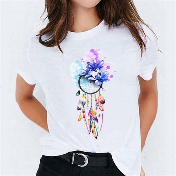 

t shirts for women flower watercolor floral 90s trend clothing print lady womens graphic t shirt ladies female tee shirt, White