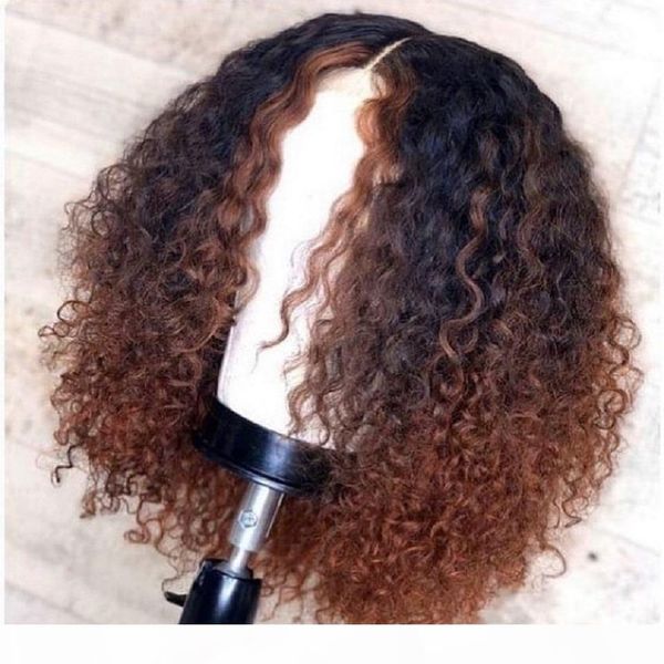 

13*4 colored wigs 1b 30 ombre curly bob wigs lace front human hair wigs for women plucked remy brazilian lace closure wig, Black;brown