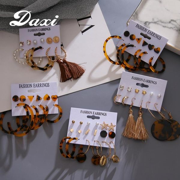 

daxi fashion hoop earrings for women tassle geometric statement earring dangle vintage stud earings jewlery 2020 earrings set, Golden;silver
