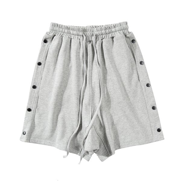 

2021 new streetwear oversize hanging gear casual mens drawstring side button solid baggy five point pants hip hop loose shorts exiy, White;black
