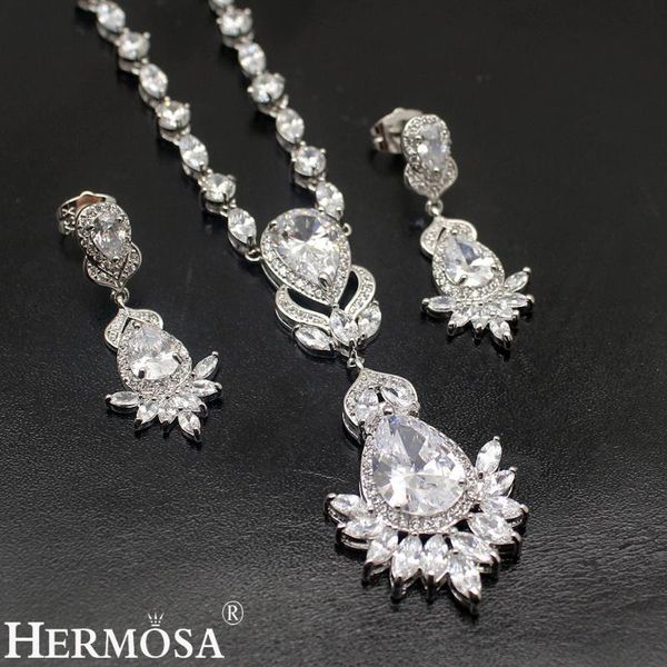 

hermosa shiny beauty cubic zirconia romantic gift silver color choker necklace earrings sets wedding jewelry set tz420