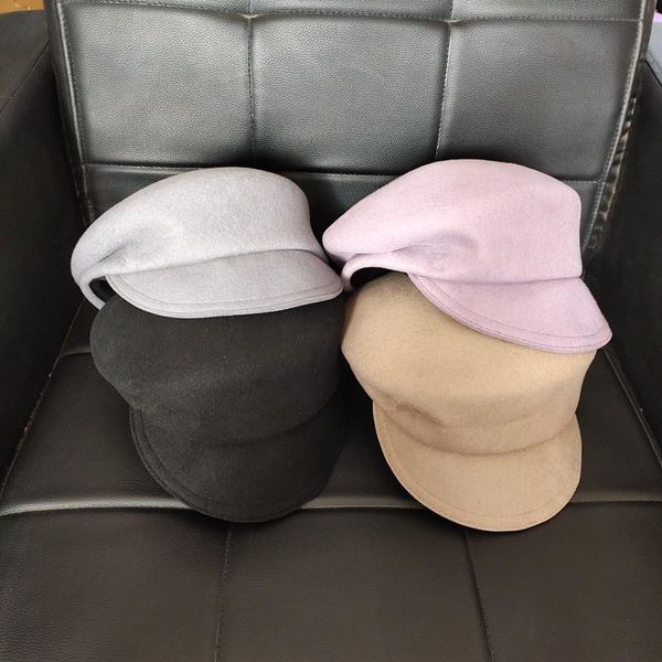 

202011-nao-mashu british style pink grey wool fold street lady octagonal hat women visors cap, Blue;gray