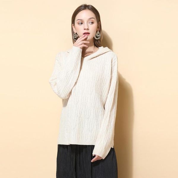 

masigoch 100% merino wool hooded sweater woman fashion oversized winter pullovers 2020 new styles ladies chic soft jumper 1, White;black