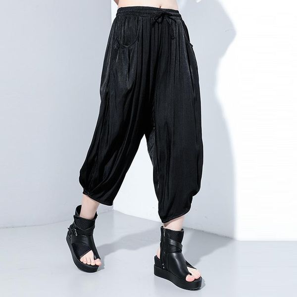 

yourseason повседневный сплошной цвет женские упругие талии галстуки гарем брюки новых модных карманов свободные женщины 2021 летние пружинн, Black;white