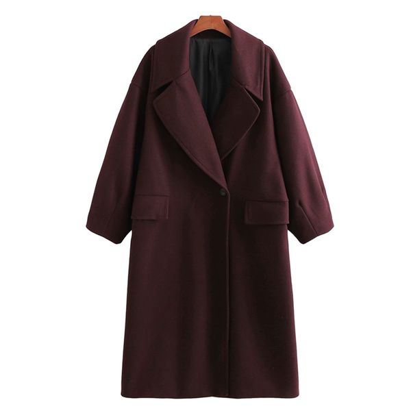 

puwd casual burgundy woman lets loose wool coat 2020 fashion ladies autumn oversized pocket outerwear elegant warm jackets, Black;brown
