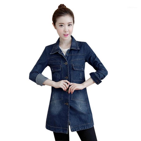 

medium long slim ladies denim jacket 2020 new spring autumn large size jacket long sleeve slim ladies windbreaker cw3521, Tan;black